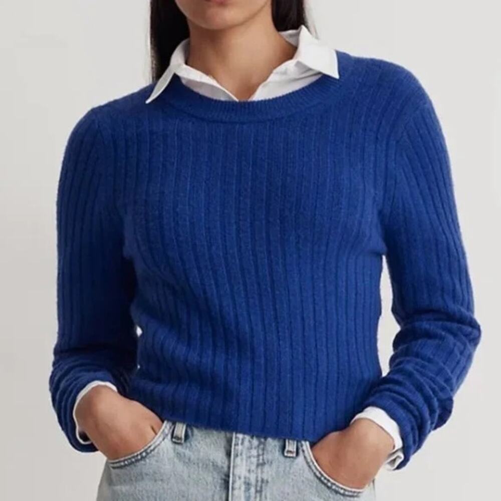 Madewell XS Readfield Pullover Sweater in Voyage Blue Crewneck Long Sleeve Wool